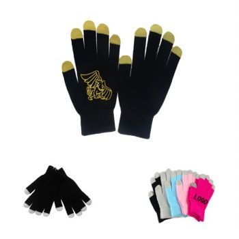 5 Fingers Touch Screen Acrylic Knit Gloves With Colorful Tips