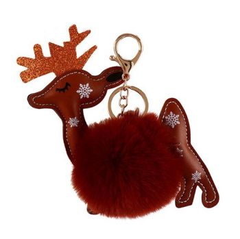 PU Cartoon Christmas Elk Plush Ball Keychain Pendant