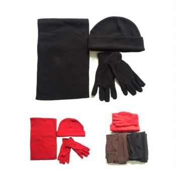 Polar Fleece Hat,Gloves and Scarves 3 Pieces Set For Adult