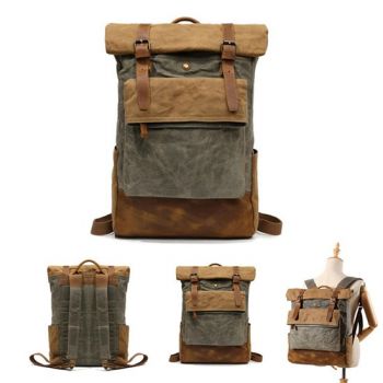Canvas BackpackWaxed Canvas Shoulder Rucksack for Travel