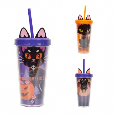 12oz Double Plastic Bottle W/Straw For Halloween Provided