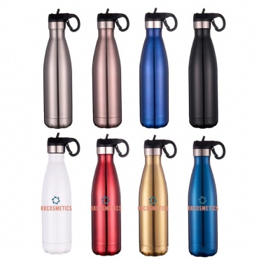 17oz Customizable Double Wall Stainless Steel Vacuum Insulated Cola-ShapedBottle W/Straws