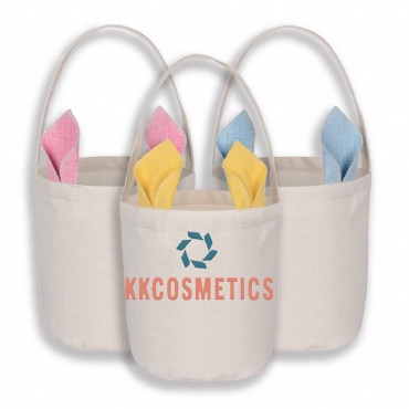 Customizable - Linen Easter Bunny Rabbit Ear Design Bag Basket