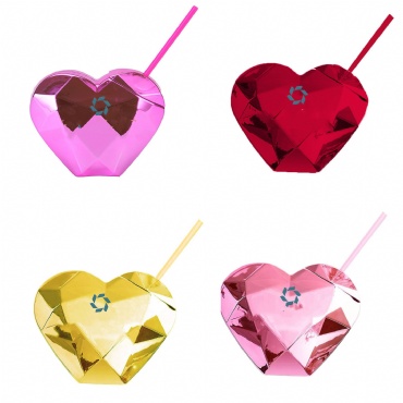 24Oz Customizable Heart-Shaped Bottle W/Straw