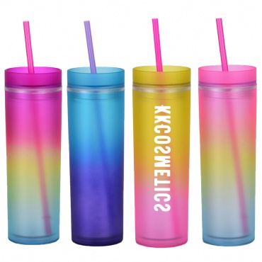 16 Oz Customizable Double Wall Gradient Tumbler W/Straw