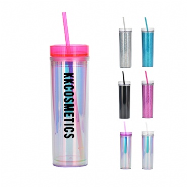 16 Oz Customizable  Double Wall Holographic Tumbler W/Straw