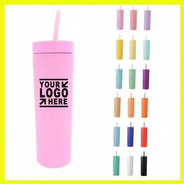16Oz Double Plastic Frosted Cup With Straw
