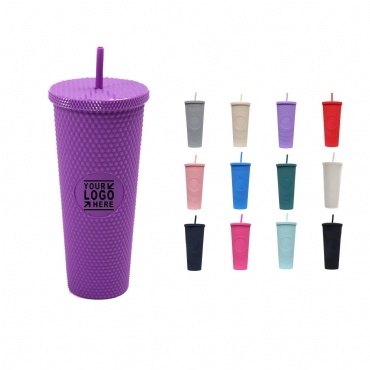 24Oz Double Plastic Durian Cup With Straw