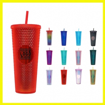 24Oz Double Plastic Lasers Durian Cup With Straw