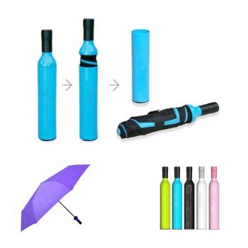 Foldable Compact Umbrella With Wine Bottle Case