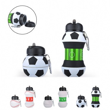 Silicone Collapsible Sports Water Bottle w/Soccer Ball Design