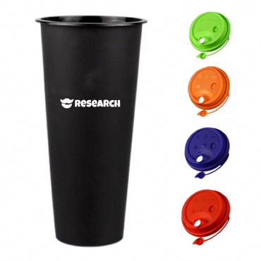 24Oz Customizable Black Frosted Plastic Cups W/Lid